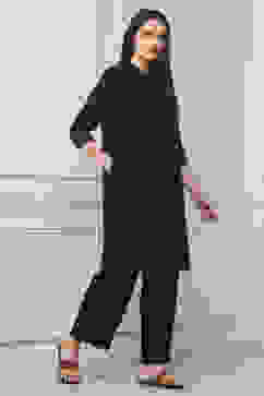 Black Cotton Solid Straight Kurta image number 4