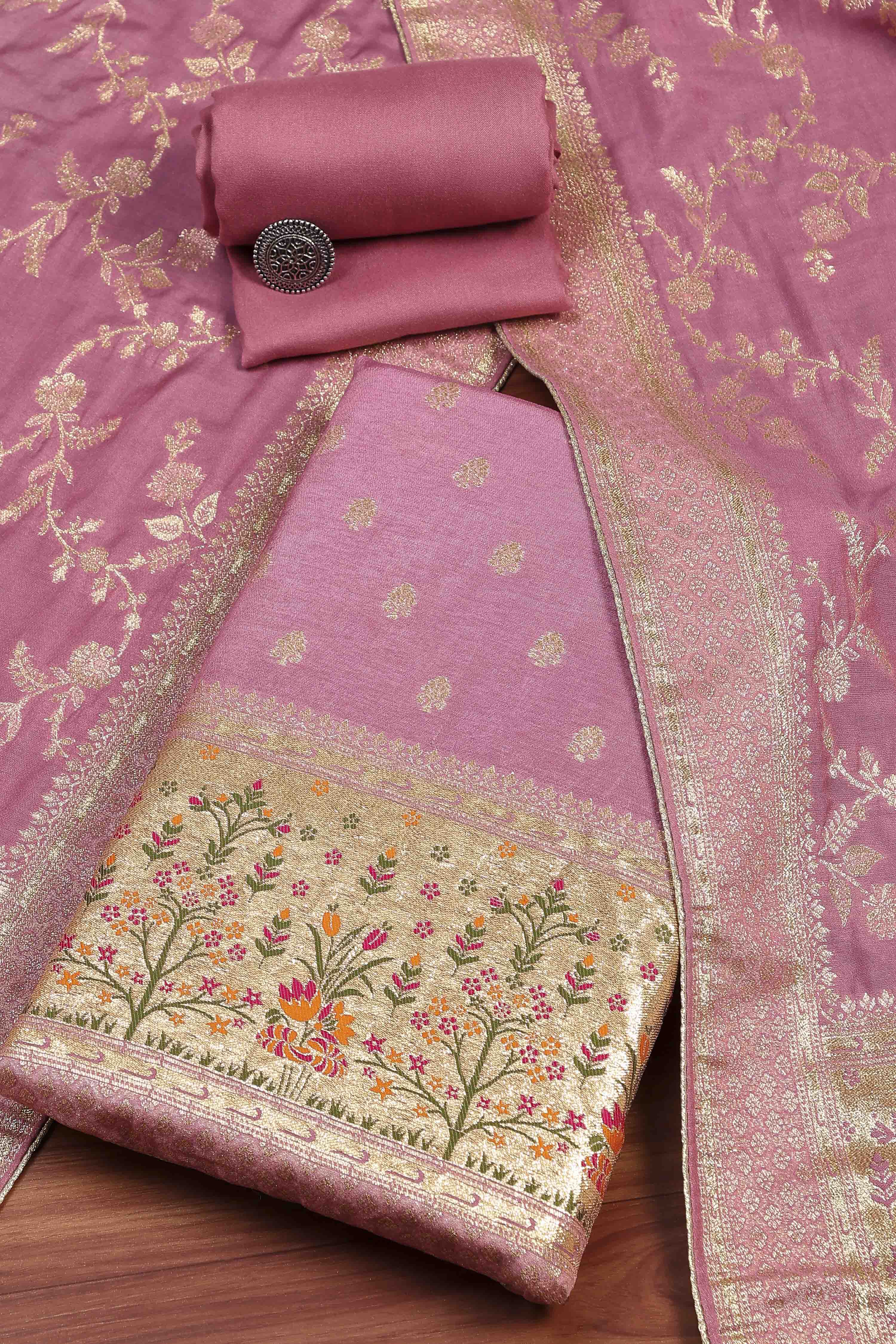 Purple Jacquard Traditional Weaving Unstitched Suit Set image number 0
