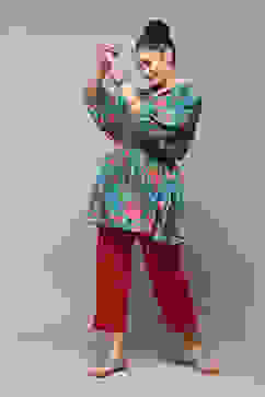 Teal LIVA Printed Top image number 0