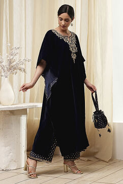 Blue Art Silk A-Line Kurta Palazzo Suit Set image number 5