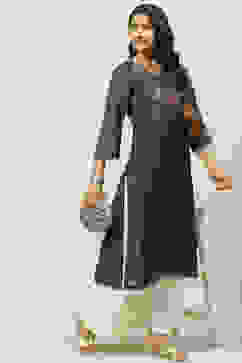 Indigo Cotton Flared Kurta image number 5