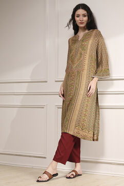 Green Viscose Rayon Straight Printed Kurta image number 0