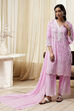 Pink Cotton Schiffli Straight Suit Set
