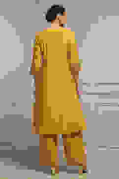 Yellow Viscose Rayon A-Line Solid Suit Set image number 4