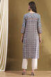 Blue Cotton Printed Straight Kurta image number 3