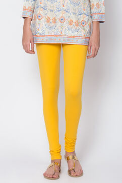 Dark Yellow Cotton Blend Dyed Churidar image number 1
