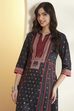 Black Cotton Printed Straight Kurta image number 1