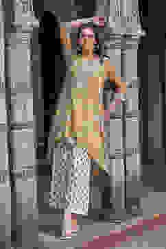 Mustard Polyester Blend Asymmetric Suit Set image number 2