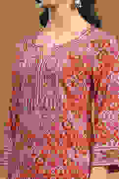 Rust Printed Festive A-line Suit Set image number 1