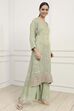 Pista Green Silk Blend Machine Embroidered Unstitched Suit Set image number 6