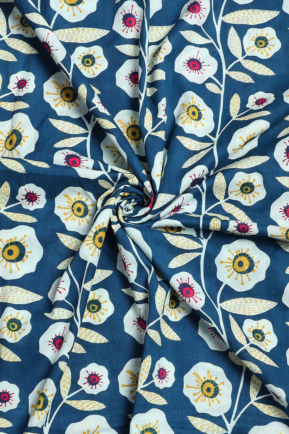 White and Blue Cotton Schiffli Unstitched Suit Set image number 3