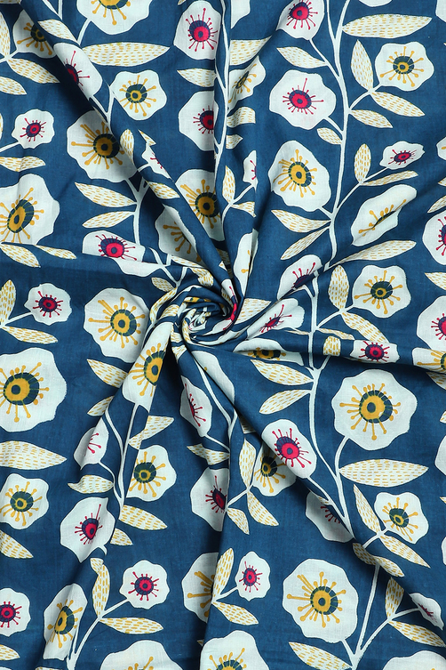 White and Blue Cotton Schiffli Unstitched Suit Set image number 3