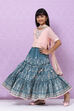 Peach And Teal Straight Poly Cotton Girls Lehenga Set image number 0