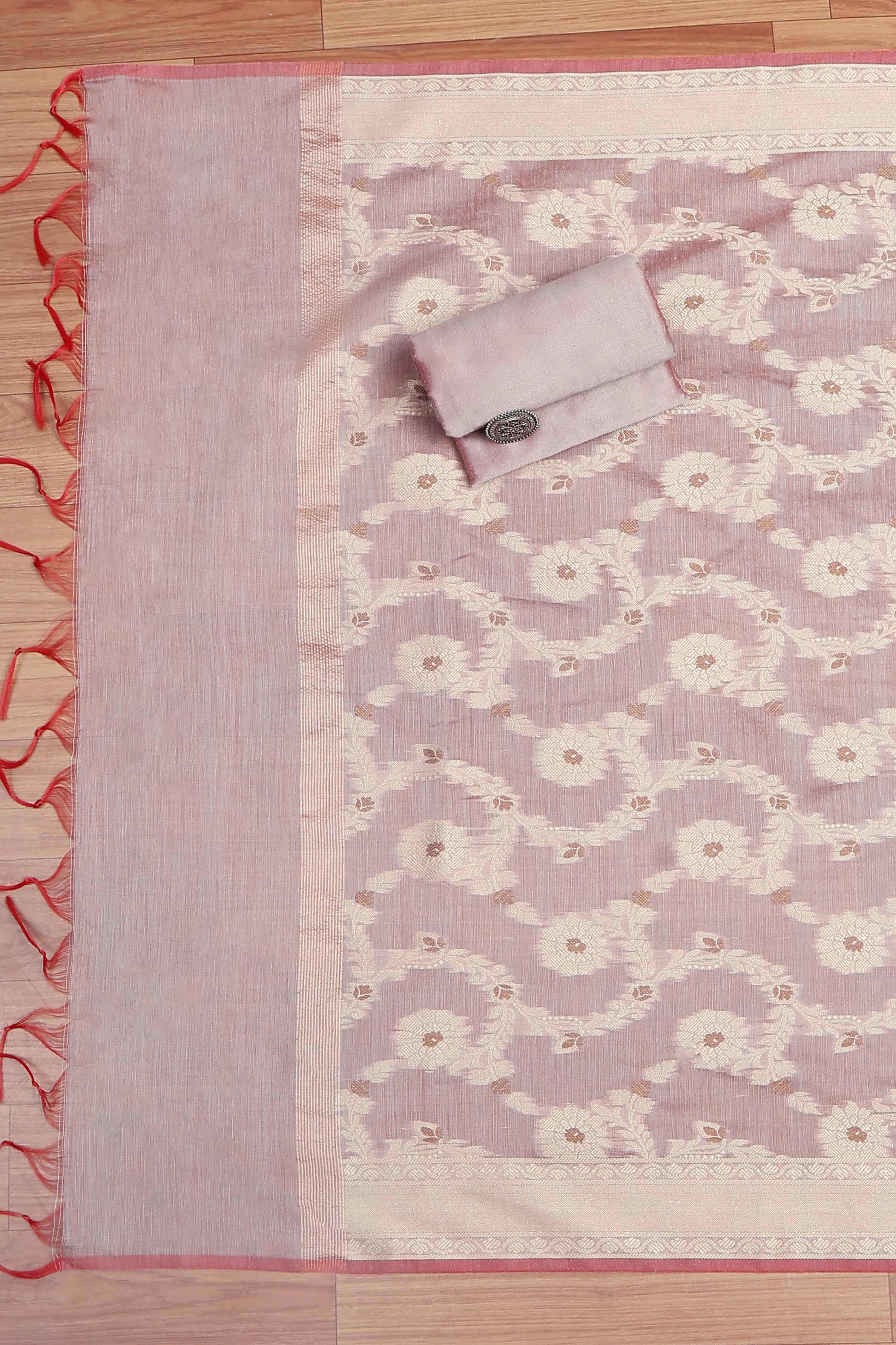 Pink Cotton Printed Embroidered Unstitched Suit Set image number 3