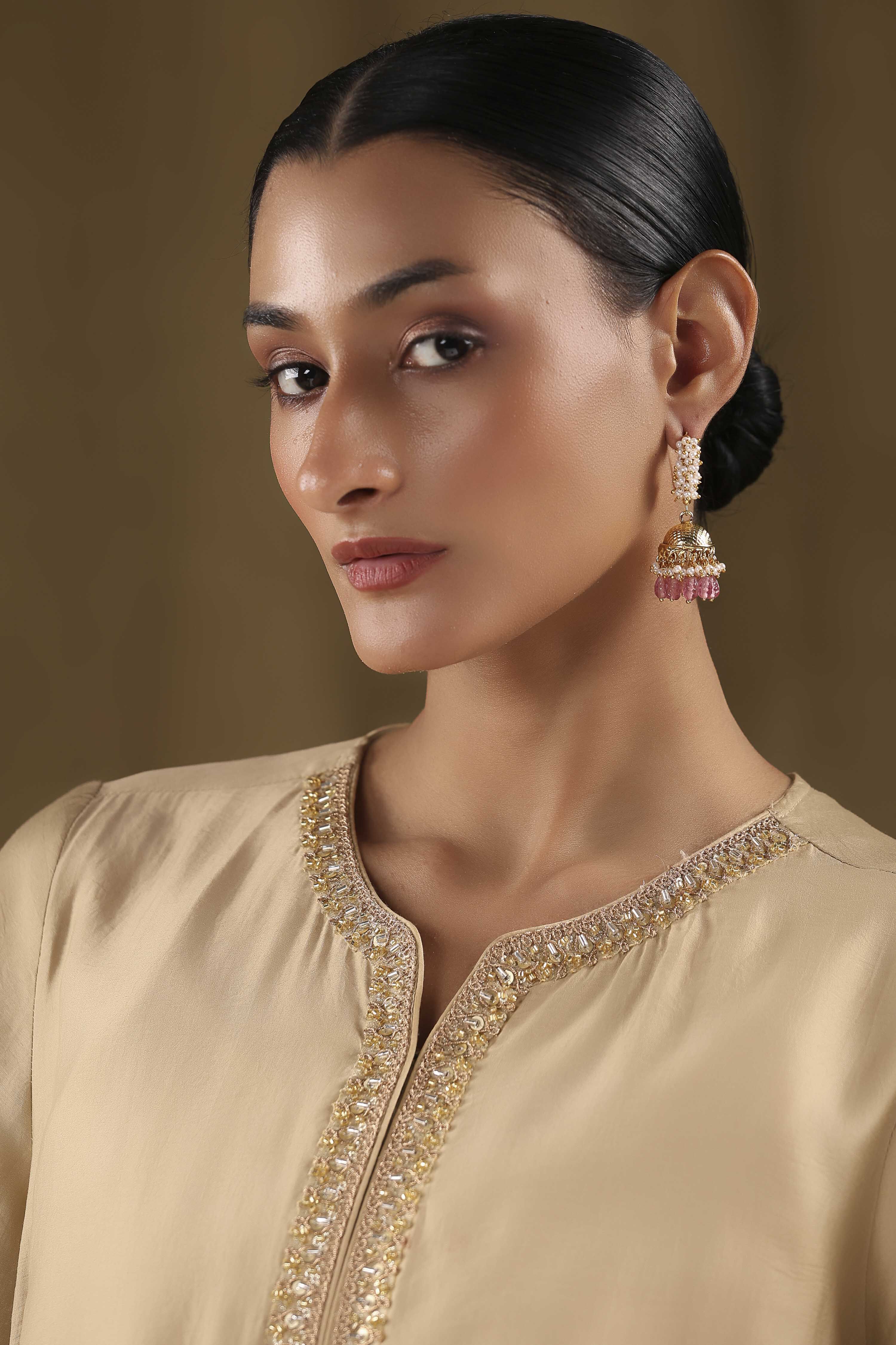 Dark Pink Brass Jhumka image number 3