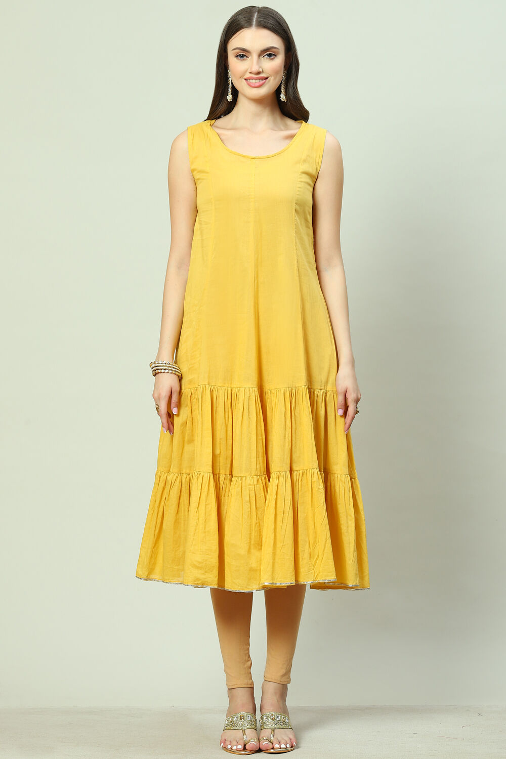 Yellow Art Silk Straight Embroidered Kurta image number 1