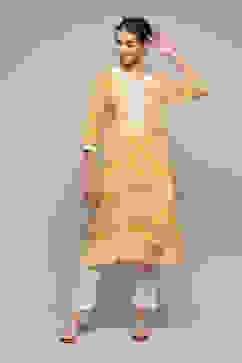 Yellow LIVA Straight Printed Kurta image number 0