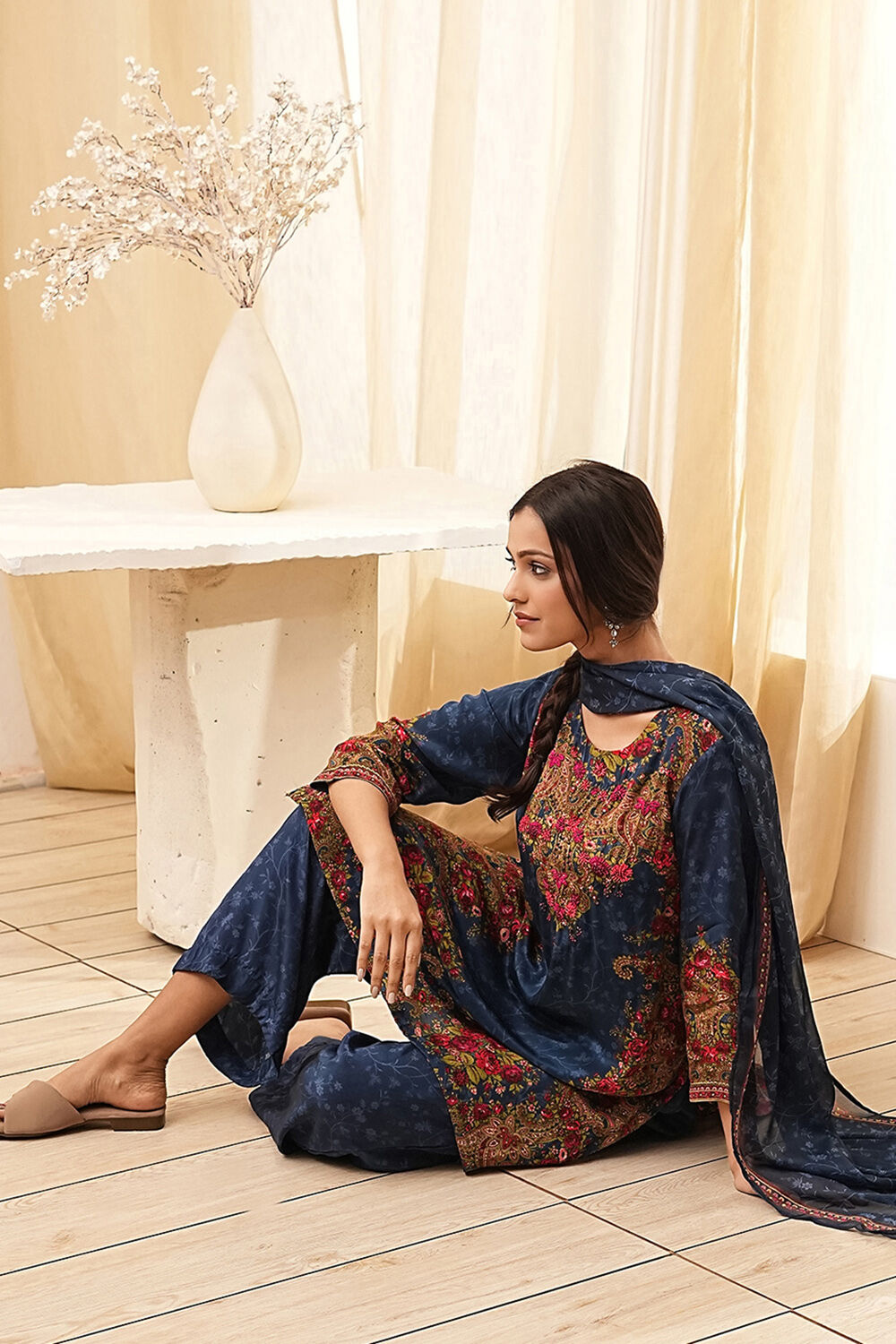 Blue Modal Printed Straight Suit Set image number 0