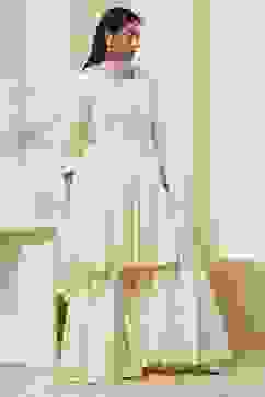 Off-White Cotton Metallic Flared Suit Set image number 5