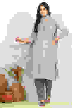 Gray Cotton Unstitched Suit Set image number 1