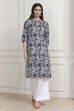 Blue Cotton Floral Printed Straight Kurta image number 5