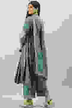 Sage Green Rayon Gathered Kurta Palazzo Suit Set image number 5