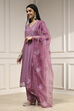 Purple Chanderi Blend Machine Embroidered Unstitched Suit Set image number 4