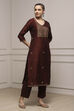 Maroon Chanderi Blend Handloom Unstitched Suit Set image number 6
