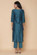 Teal Cotton Silk Straight Kurta Pant Suit Set image number 8