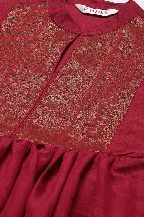 Maroon Yarn-Dyed Flared Kurta image number 1