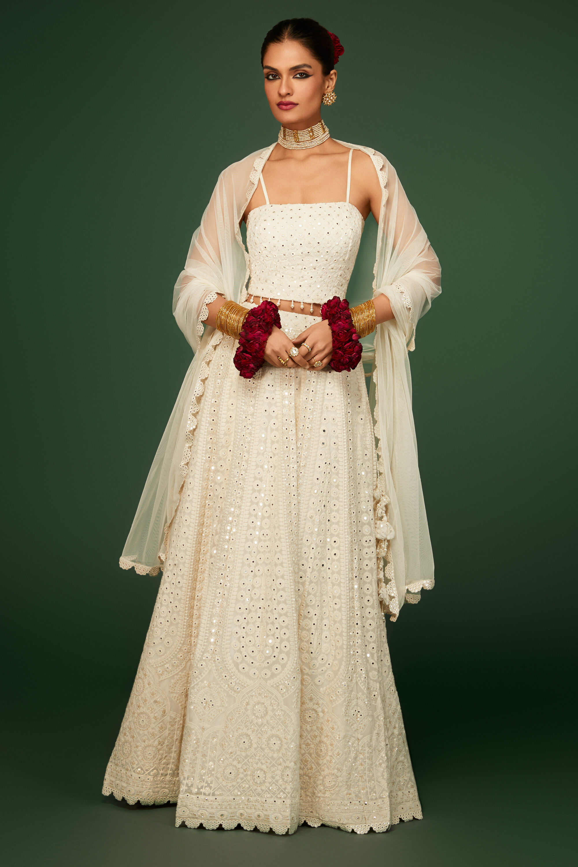 Ivory Georgette Embroidered Lehenga Set image number 0