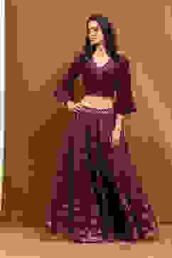 Wine Hand-Block Printed Festive Crop Top image number 0