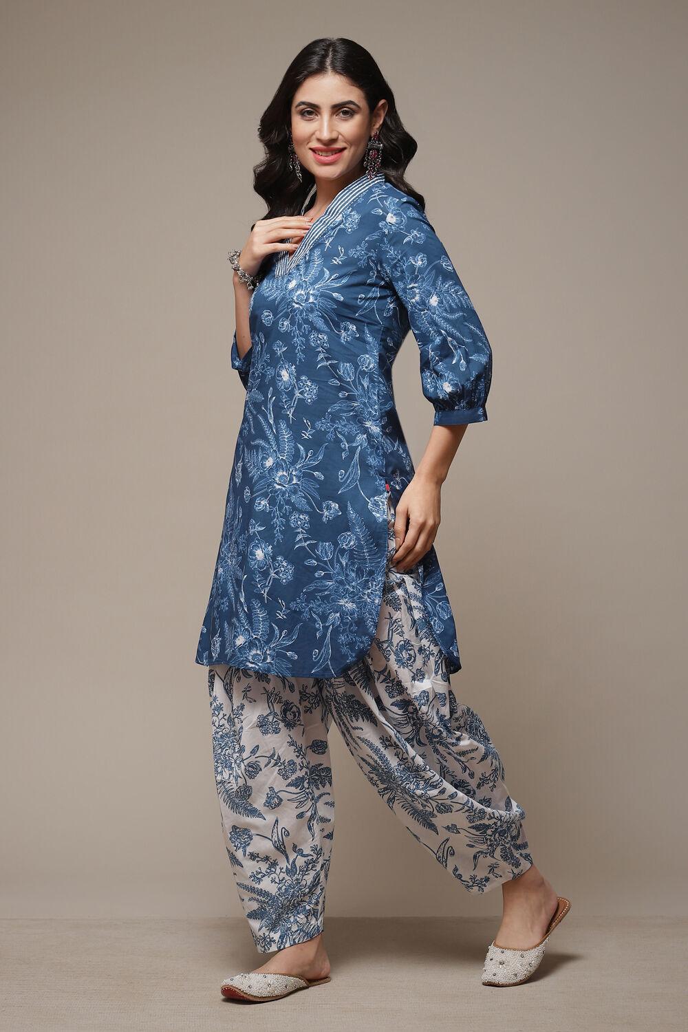 Indigo Cotton Straight Kurta Cross Yoke Salwar 2 Piece Set image number 1