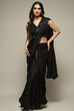 Black Silk Gathered Solid Kurta Suit Set image number 6