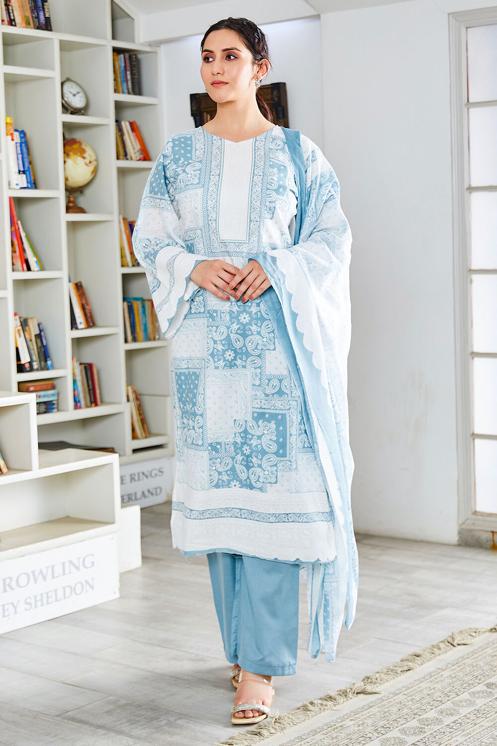Blue Cotton Blend Digital Print Unstitched Suit Set  image number 5