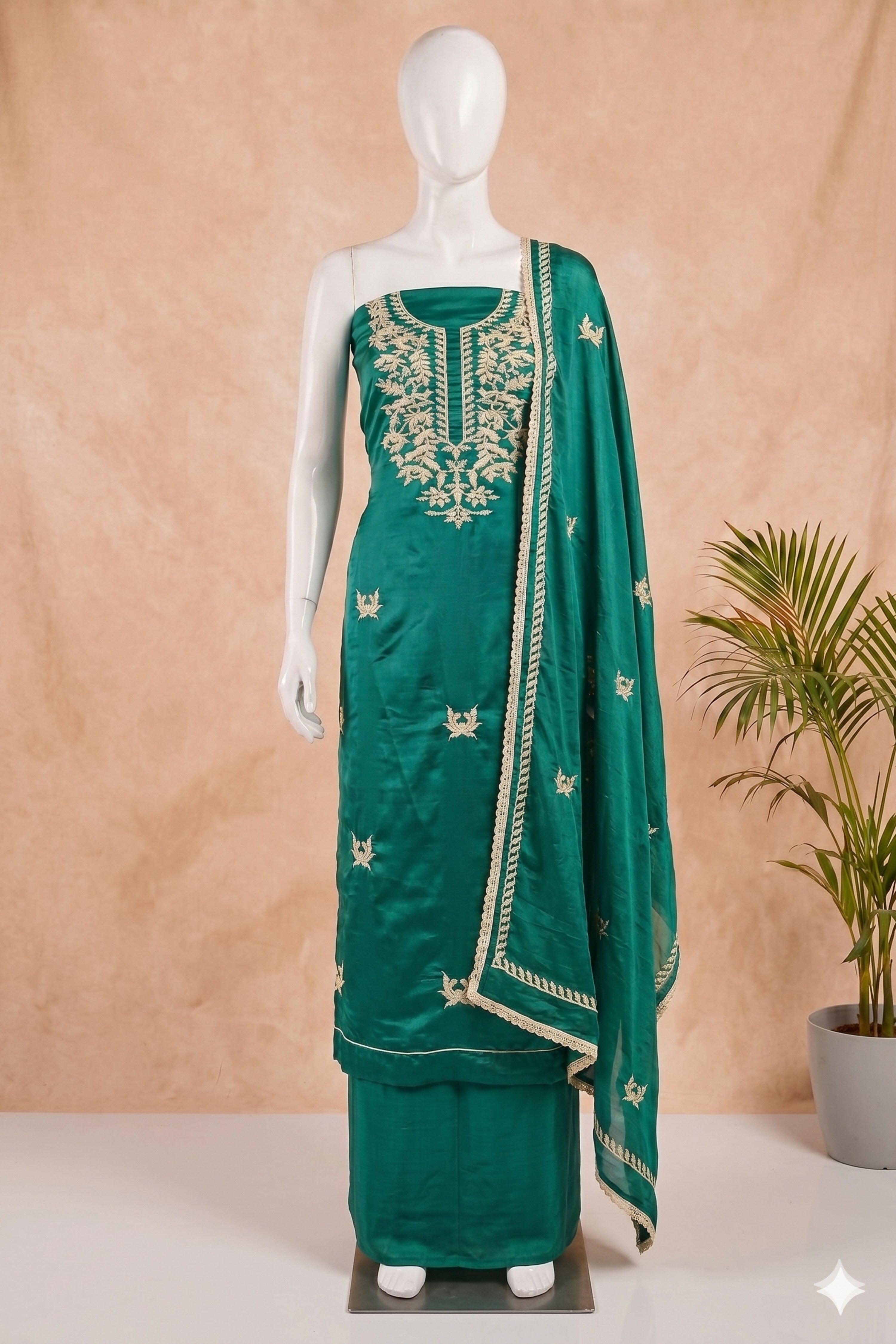 Wine Chanderi Thread Work Unstitched Suit Set image number 4