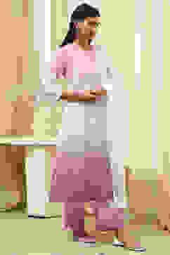 Pink Cotton Schiffli Straight Suit Set image number 4