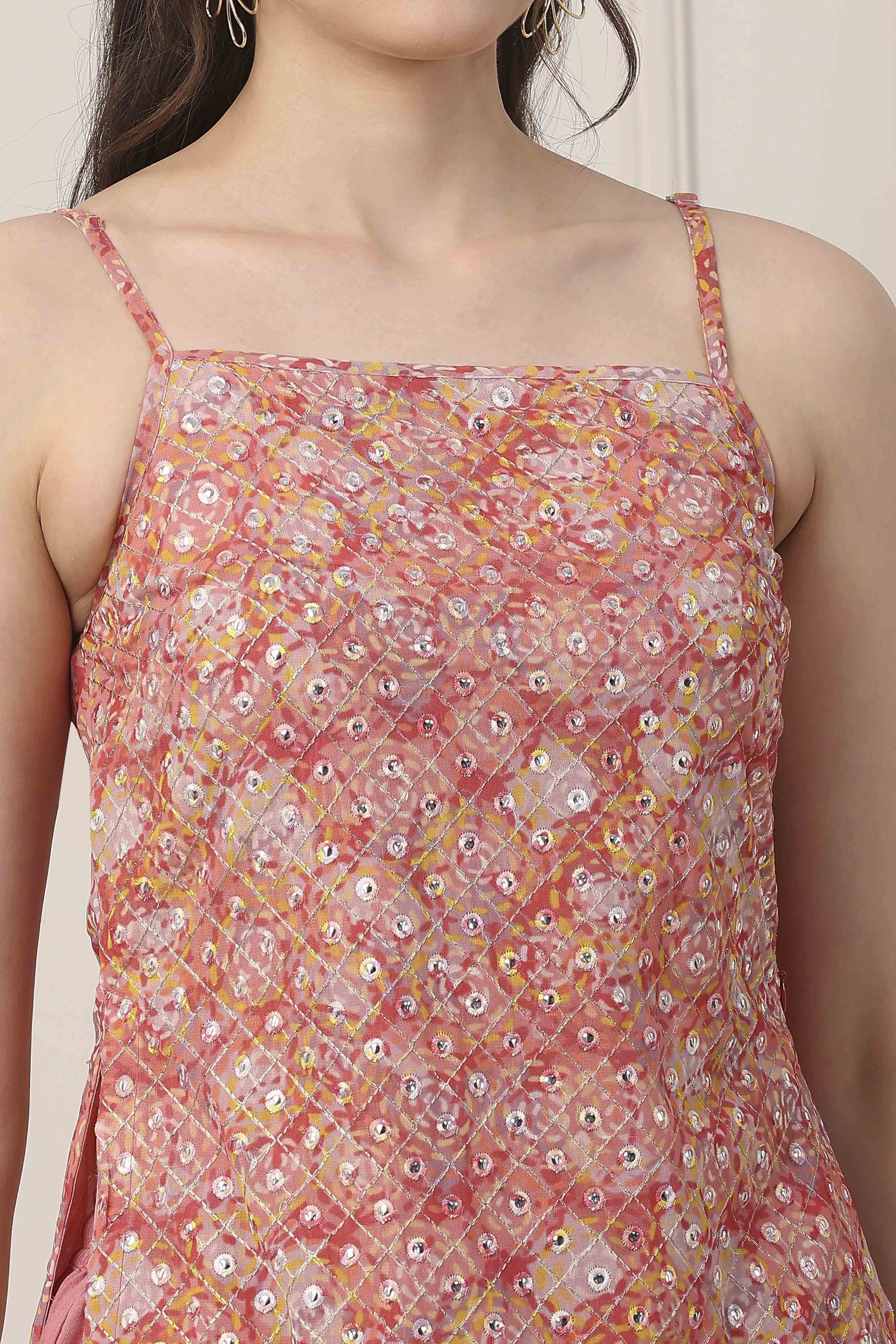 Peach Poly Georgette Straight Suit Set image number 1