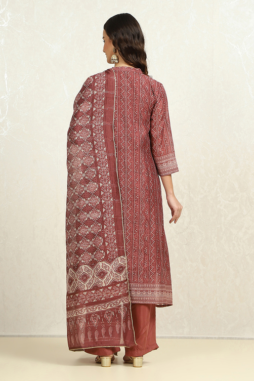 Maroon Chanderi Bandhani Printed Unstitched Suit Set image number 5