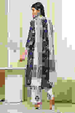 Blue Cotton Unstitched Suit Set image number 5