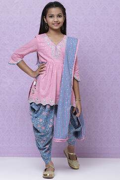 Pink Cotton Straight Kurta Dhoti Salwar Suit Set image number 6