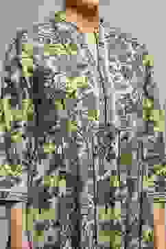 Beige and Green Cotton Printed Anarkali Suit Set image number 1