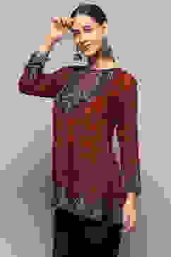 Maroon Crepe Printed Straight Short Kurta image number 0