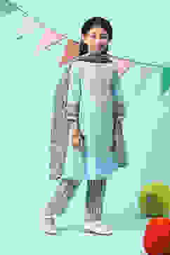 Powder Blue Cotton Kalidar Kurta Slim Pants Suit Set image number 6