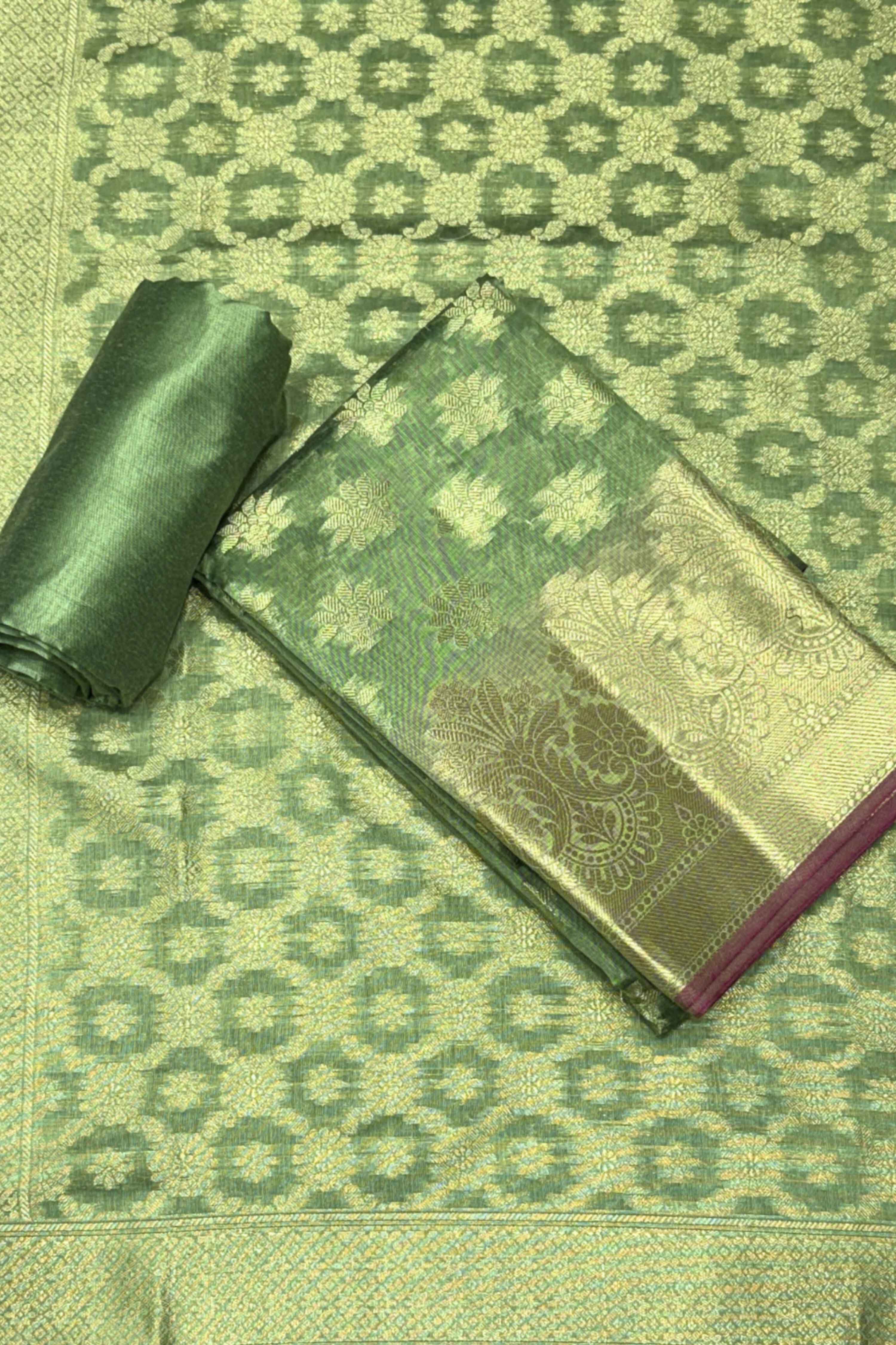 Purple Chanderi Banarsi Weave Unstitched Suit Set image number 0