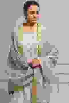 Beige Cotton Linen Yarn-Dyed Embroidered Straight Suit Set image number 7