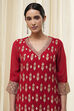 Red Embroidered Straight Suit Set image number 1