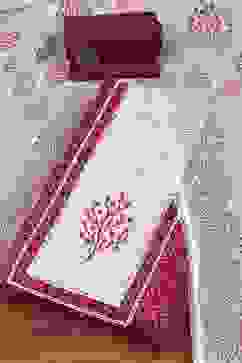 Red Cotton Printed Embroidered Unstitched Suit Set image number 0