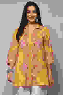 Yellow Cotton Straight Kurta image number 5