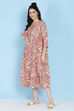 Mauve Cotton Flax Printed Kurta Dress image number 2